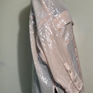 Pilcro for Anthropologie Champagne Color Sequin Oversized Shirt Size Medium